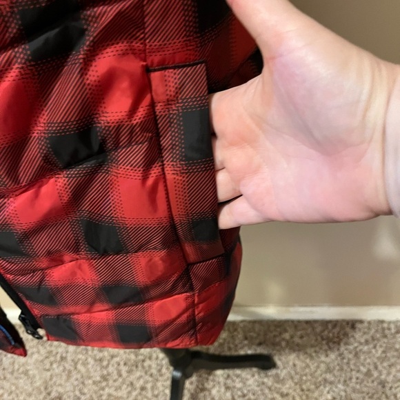 NWT J Jill Great True Red Twill Plaid Down Side-Zip Long Down Vest, size Med - Picture 4 of 5